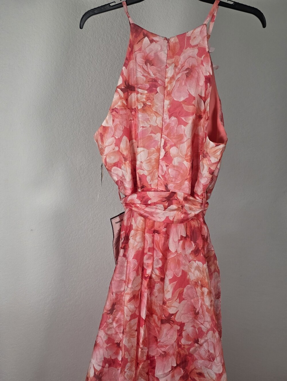 Just Taylor NWT Size 14 Pink Floral Halter Maxi Dress Rosette Belted MSRP $198 - Picture 12 of 13